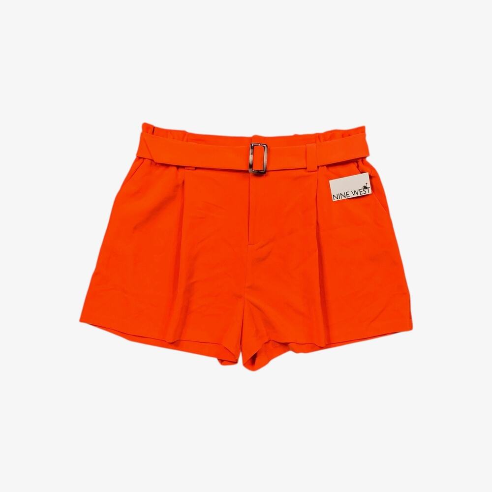 Nine West Shorts Womens 2XL XXL Orange The Paperbag Belted High Rise Pleated
